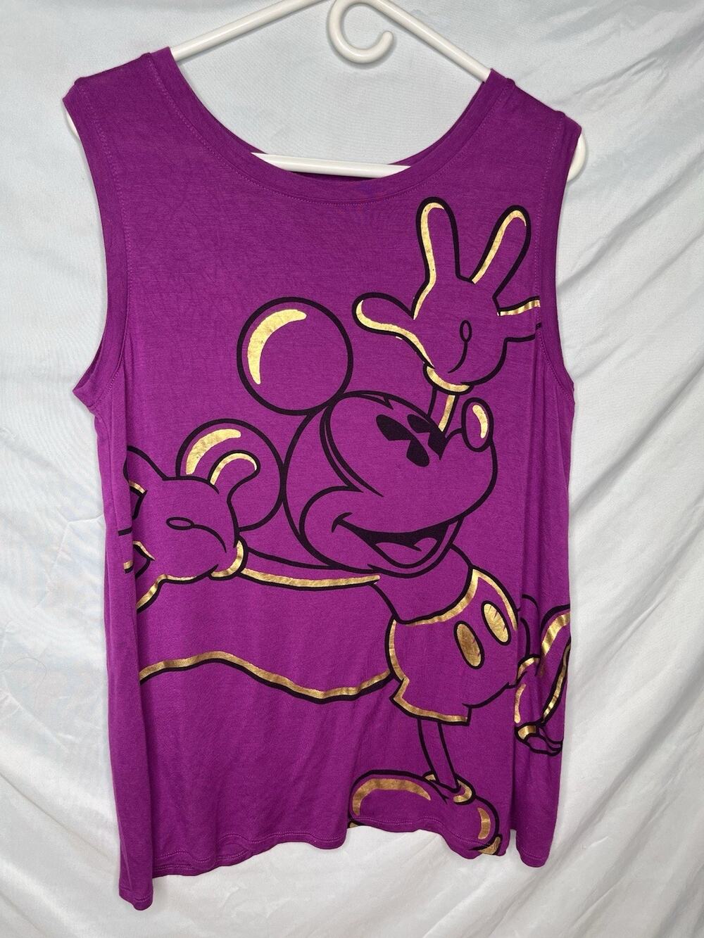 Disney Parks Mickey Mouse Split Back Tank Top Shirt Tunic Purple Metallic Large